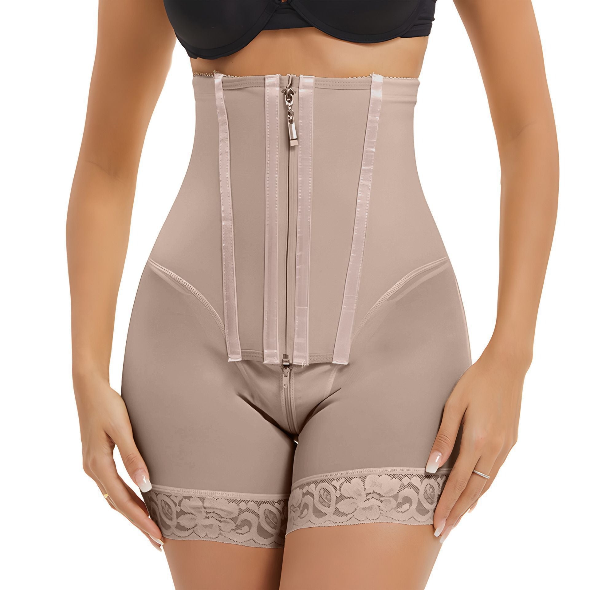 High-Waist Vormgevend Corrigerend Kort Broekje met Ritssluiting aan de Voorkant