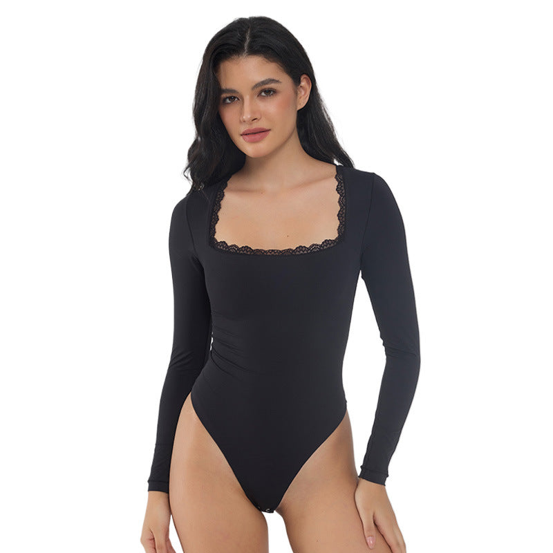 Body met lange mouwen en kanten hals