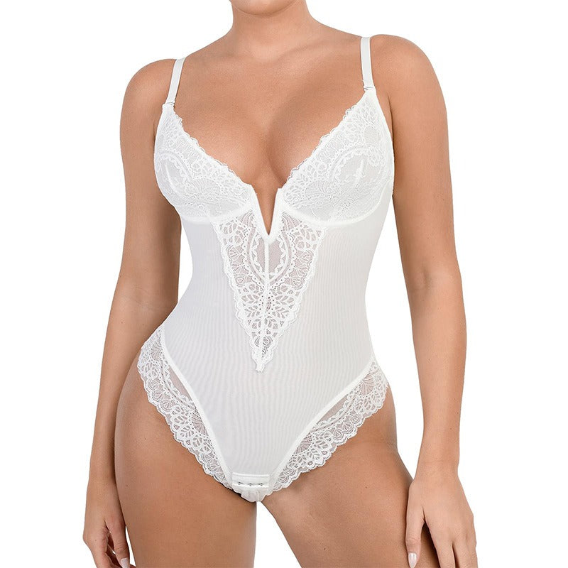 Kanten diepe V-hals corrigerende bodysuit