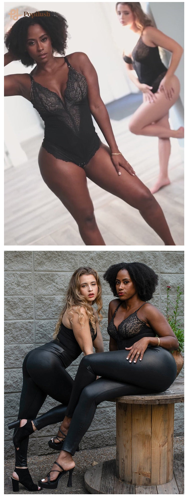 Kanten diepe V-hals corrigerende bodysuit