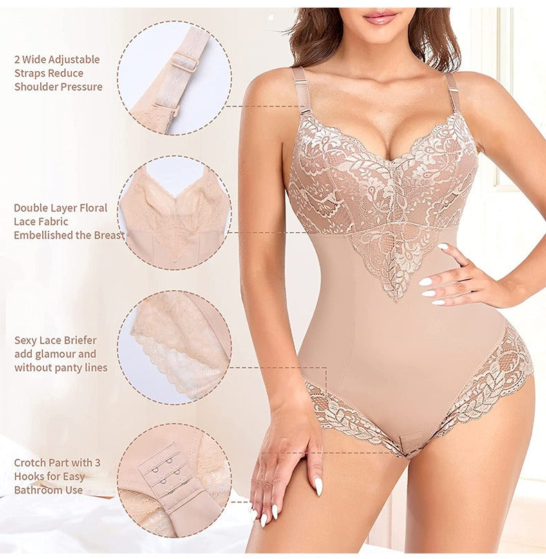 Bodysuit met tailleversmallende kant