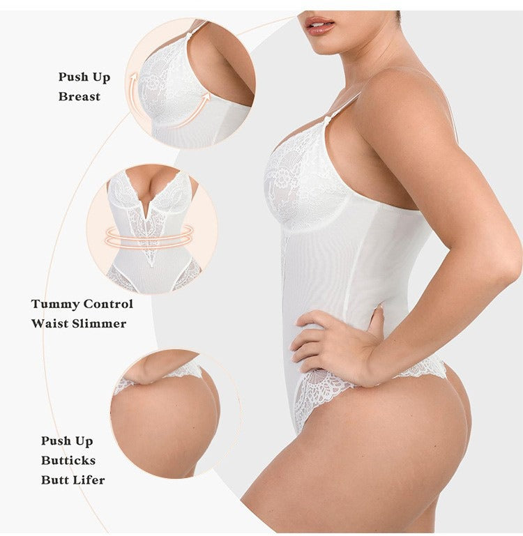 Kanten diepe V-hals corrigerende bodysuit