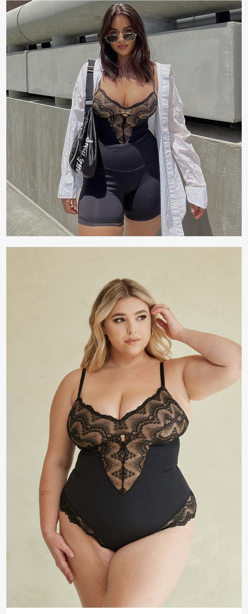 Corrigerende Bodysuit met Kanten Panel