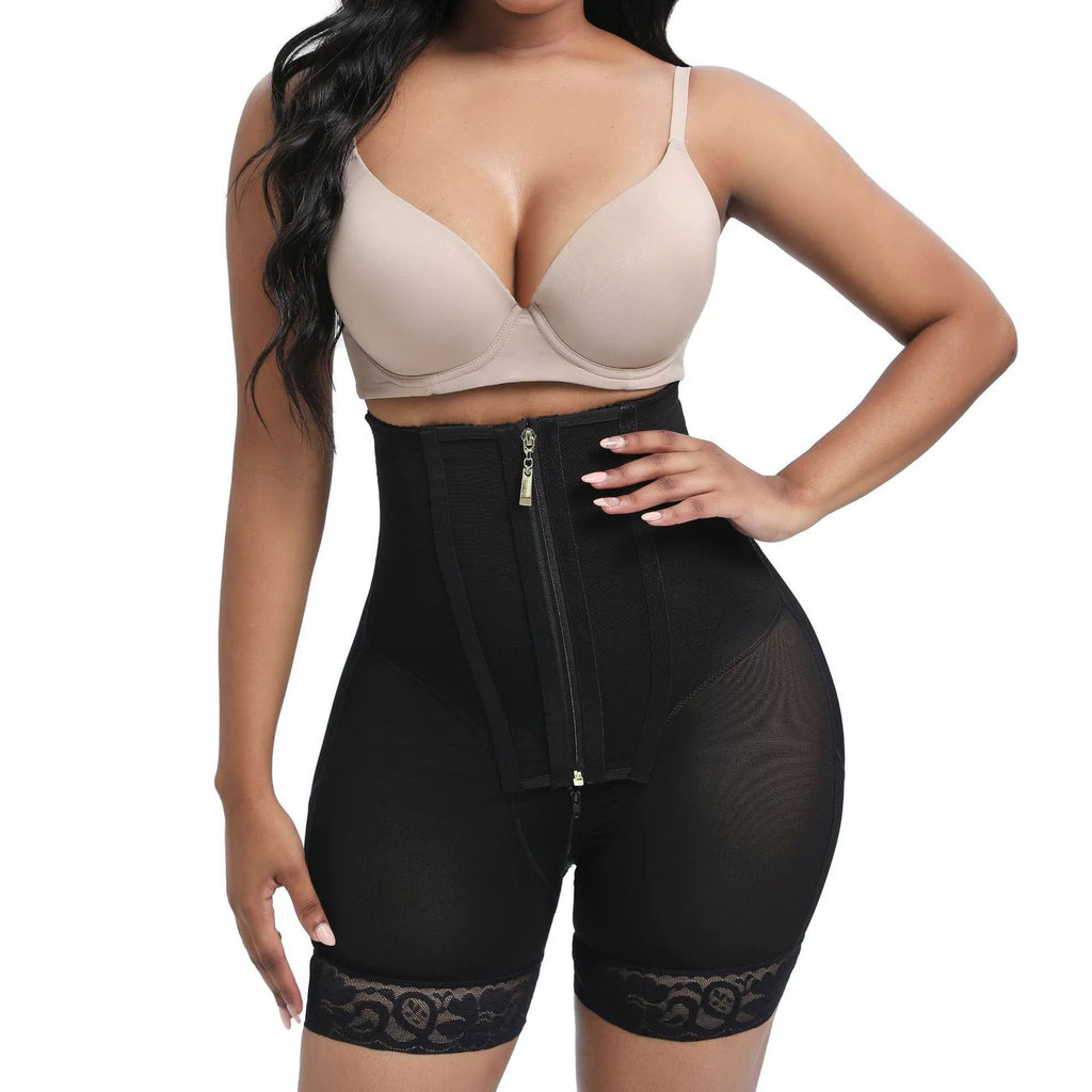Front-Zip High-Waist Sculpting Shaping Shorts