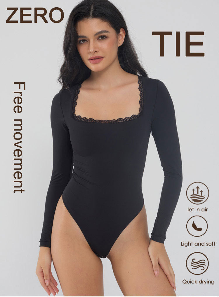 Body met lange mouwen en kanten hals