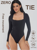 Body met lange mouwen en kanten hals