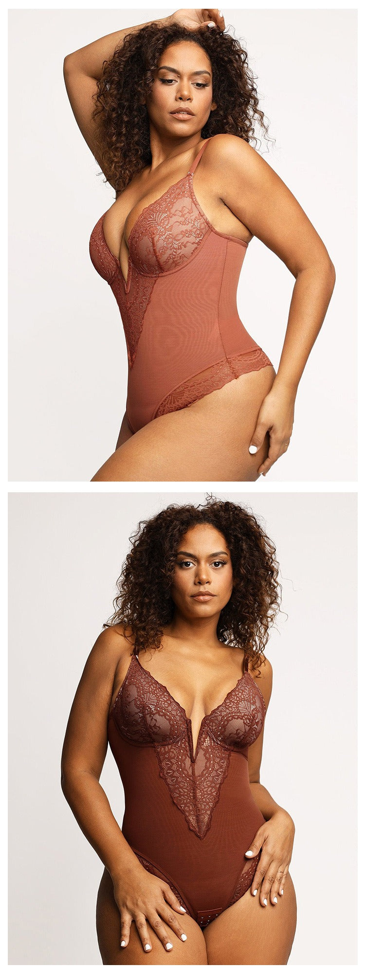 Kanten diepe V-hals corrigerende bodysuit