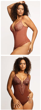 Kanten diepe V-hals corrigerende bodysuit