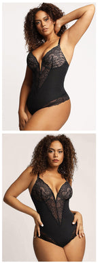Kanten diepe V-hals corrigerende bodysuit