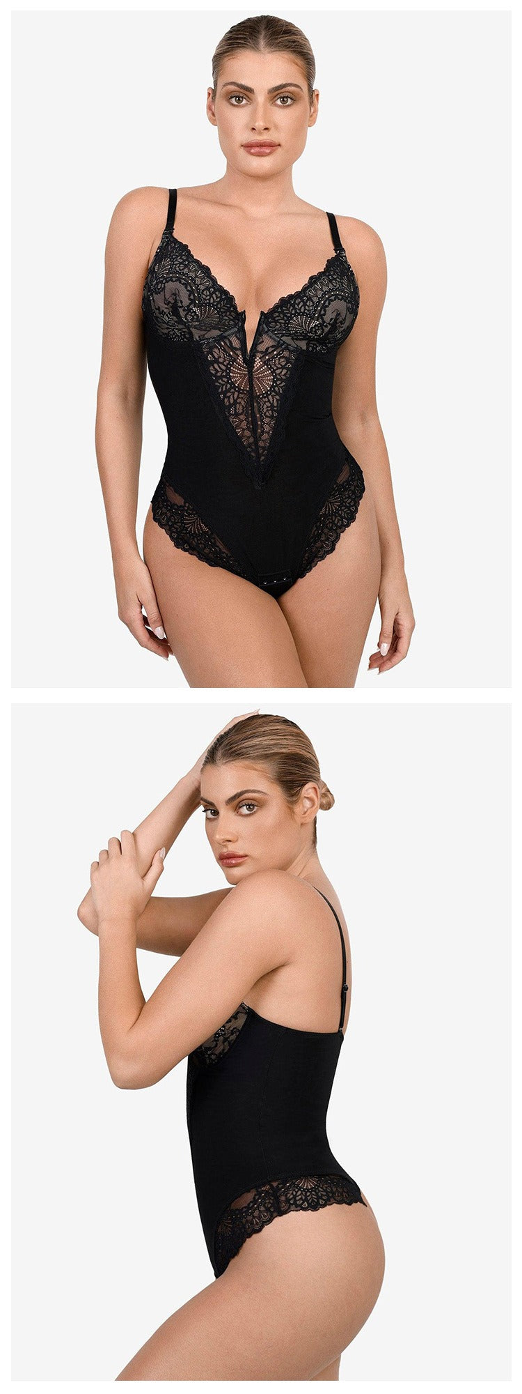 Kanten diepe V-hals corrigerende bodysuit