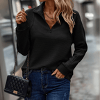 Women's Half-Zip Sweater with Textured Surface and Relaxed Fit - Black