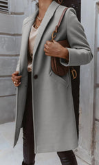 Women's Long Winter Coat, Fitted Silhouette, Classic Collar, Button Placket with Lining - Gray
