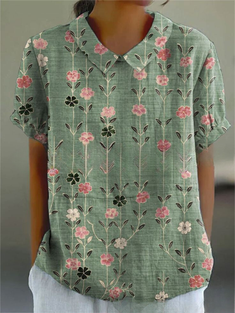 Long-Sleeve Women's Shirt with Autumn Floral Print, Lightweight Cotton, Relaxed Fit - Floral Print 5