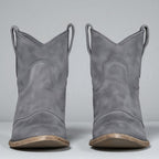 Women's Ankle Boots with Western Embroidery and Block Heel - Gray