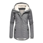 Women's Long Insulated Waterproof Coat with Hood - Gray