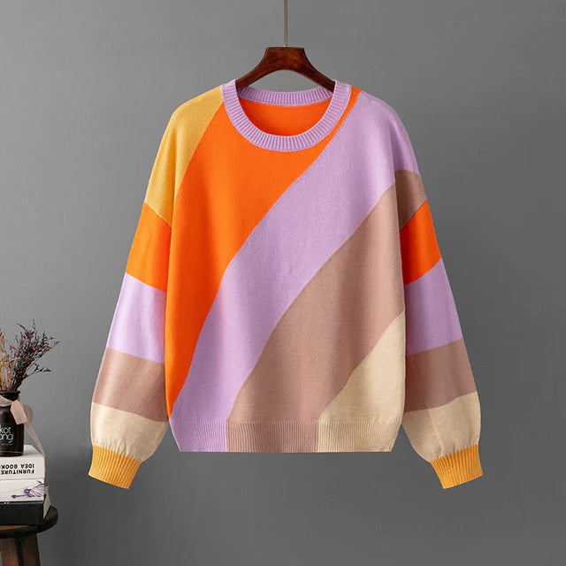 Striped Knit Sweater with Relaxed Fit | Perfect for Autumn Evenings & Walks - Orange