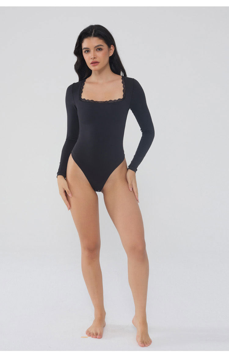 Body met lange mouwen en kanten hals