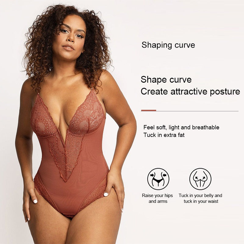 Kanten diepe V-hals corrigerende bodysuit
