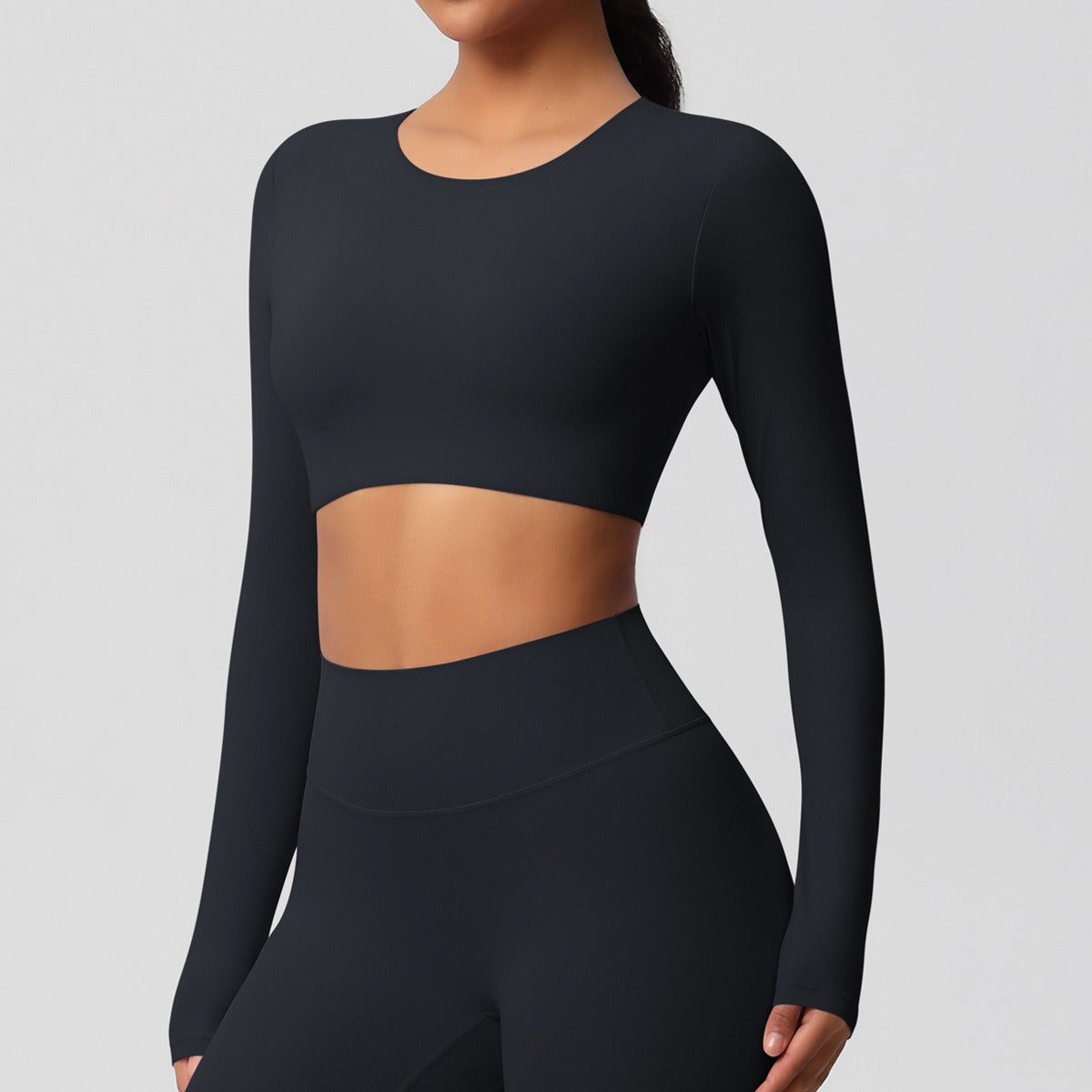 SculptFit Nauwsluitende Croptop met Lange Mouwen
