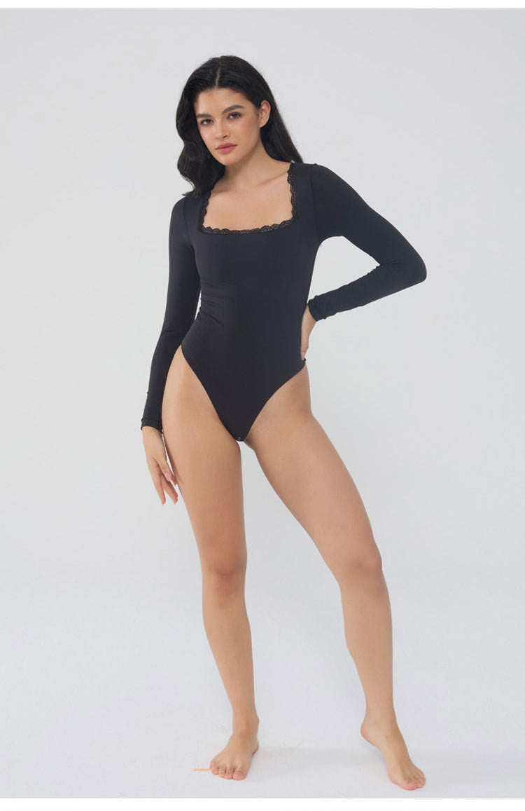 Body met lange mouwen en kanten hals
