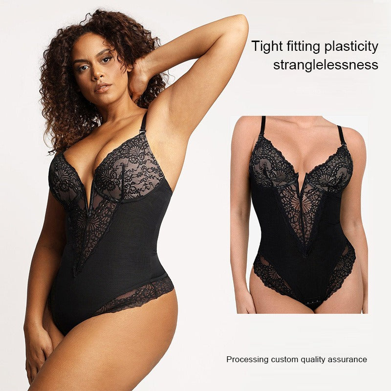 Kanten diepe V-hals corrigerende bodysuit