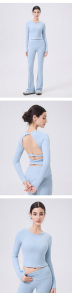 Crop top met lange mouwen en sculpturerende werking
