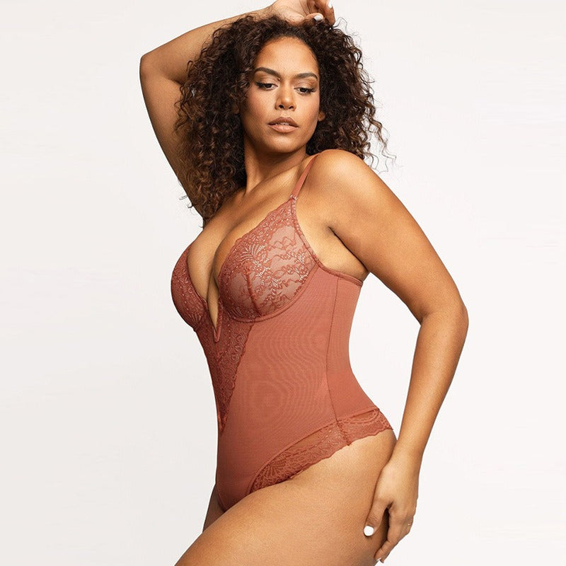 Kanten diepe V-hals corrigerende bodysuit