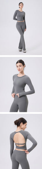 Crop top met lange mouwen en sculpturerende werking