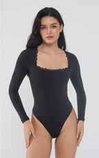 Body met lange mouwen en kanten hals