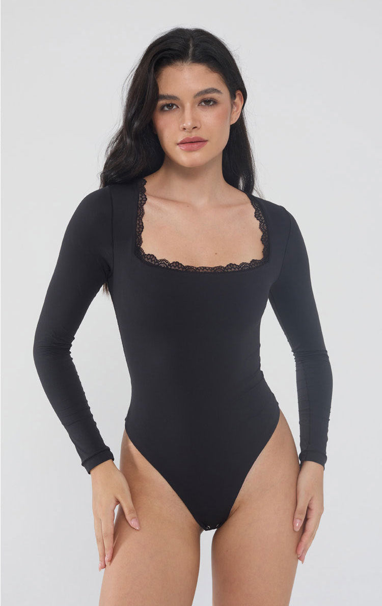 Body met lange mouwen en kanten hals