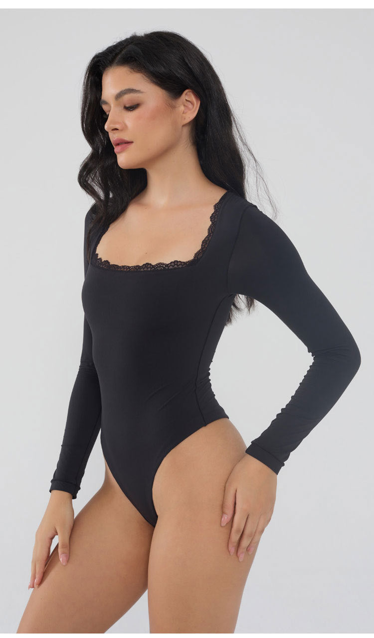 Body met lange mouwen en kanten hals