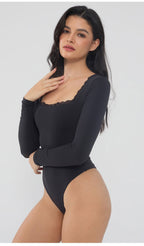 Body met lange mouwen en kanten hals