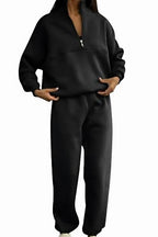 Two-Piece Women's Jogger Set in Cotton Blend with Hoodie and Sweatpants | Perfect for Autumn - Black