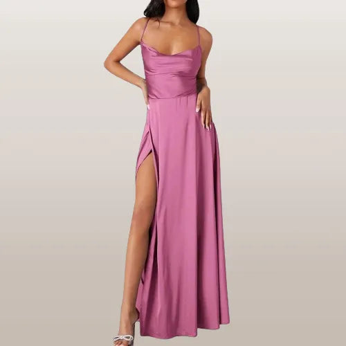 Sleeveless Silk Maxi Dress with Flowing Design | Perfect for Summer - Pink
