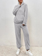 Warm Teddy Fleece Loungewear Set with Hood, Breathable - Perfect for Autumn and Winter - Gray