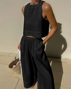 Two-Piece Sleeveless Set with Pants | Perfect for Summer - Black