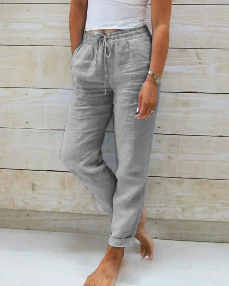 Elastic Autumn Casual Pants with Stretch Waistband - Breathable Pants for Outdoor & Vacation - Gray