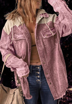 Cropped Corduroy Jacket with Button Placket and Chest Pockets | Perfect for Autumn - Pink