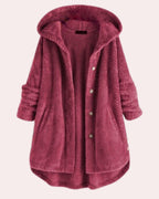 Women's Winter Coat with Hood in Long Cut, Water-Resistant - Wine Red