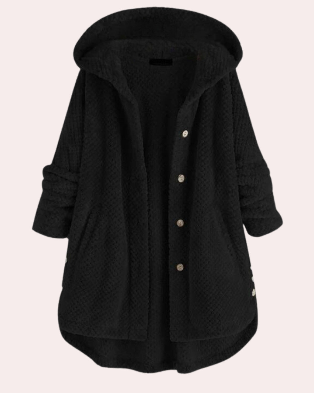 Women's Winter Coat with Hood in Long Cut, Water-Resistant - Black