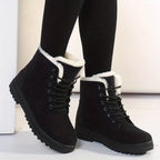 Women's Round Toe Lace Up Snow Boots, Inner Thermal Ankle Boots