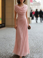 Women's maxi dress with a draped waterfall neckline and ruching Evening Dress