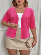 Plus Size Elegant Cardigan, Women's Plus Basic Half Sleeve Cardigan Lightweight