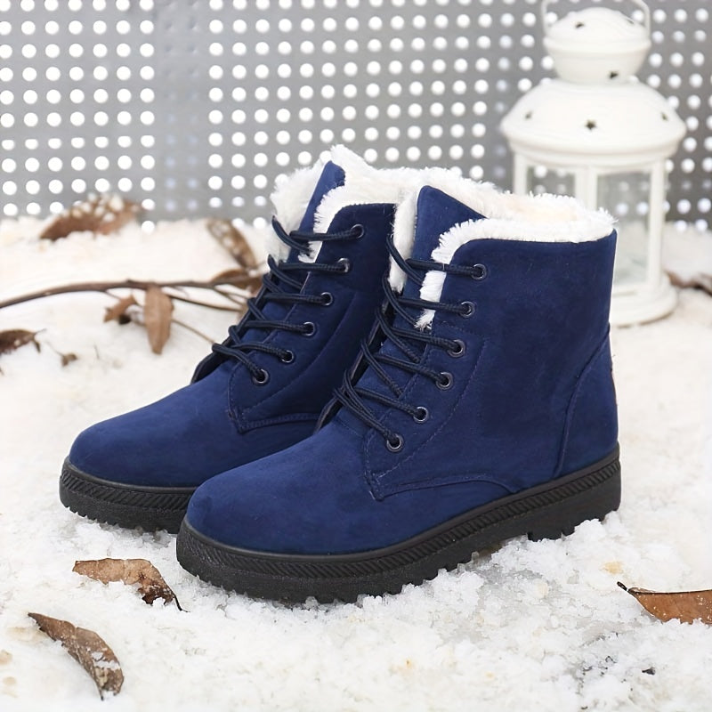 Women's Round Toe Lace Up Snow Boots, Inner Thermal Ankle Boots