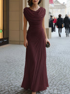 Women's maxi dress with a draped waterfall neckline and ruching Evening Dress