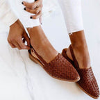Black Women's Woven Flat Mules with Adjustable Slingback Strap – Perfect for Summer - Brown