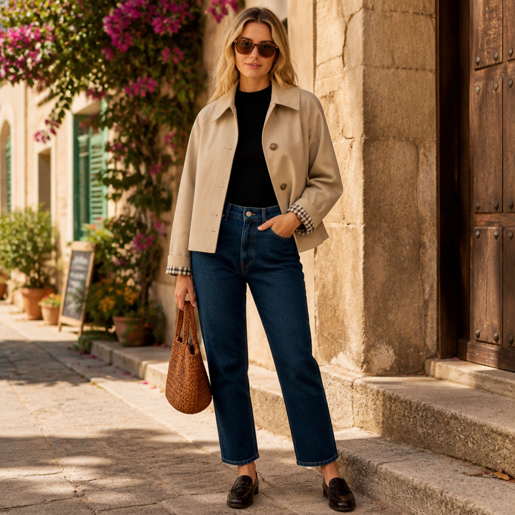 Classic Plaid Trench Coat with Turned-Down Collar | Casual Autumn Coat