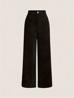 All-Season High Waist Wide Leg Corduroy Trousers for Women, Button Front & Pockets