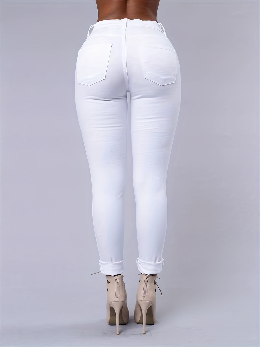 Ripped High Strech Distressed Jeans Solid Color | Women's Slim Fit Denim Pants