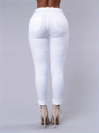 Ripped High Strech Distressed Jeans Solid Color | Women's Slim Fit Denim Pants